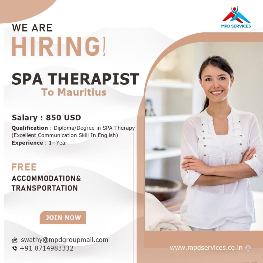 We are looking for Spa Therapist to Mauritius